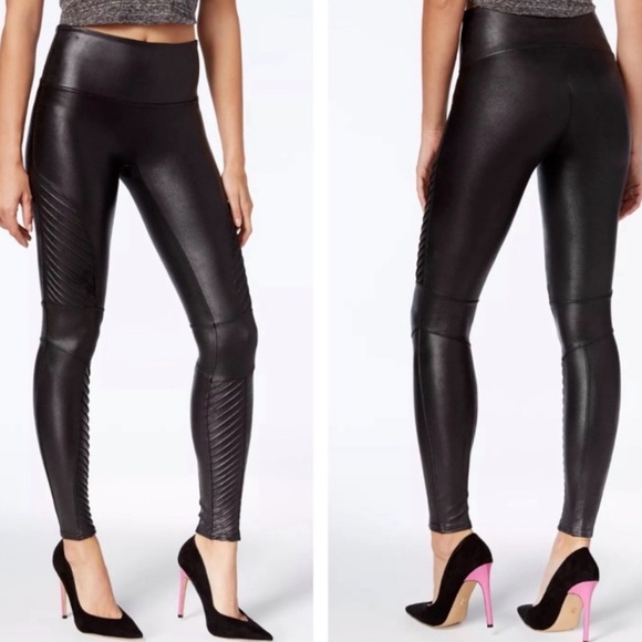 SPANX Black Faux Leather Moto Leggings - Picture 1 of 7